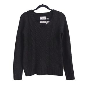 NWT H&M L.O.G.G. Black Cabled Pullover Wool Blend Long Sleeve sz M Sweater